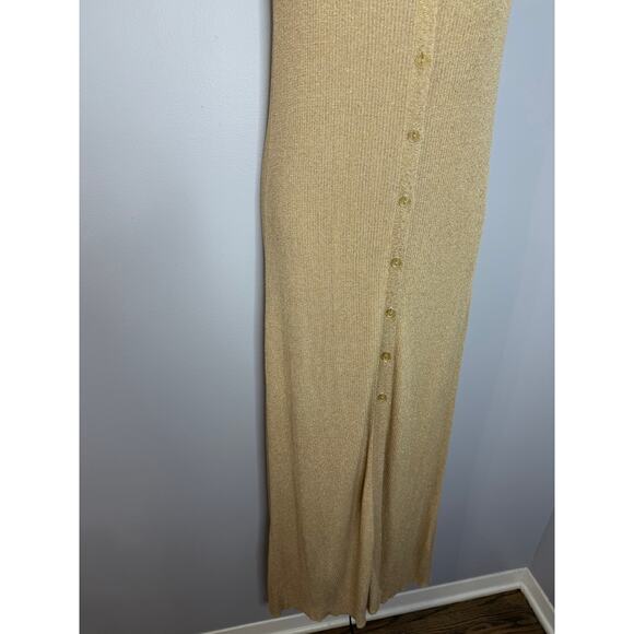 Muche & Muchette Gold Metallic Button Front Maxi Dress Beach Vacation XS/S - Picture 4 of 11